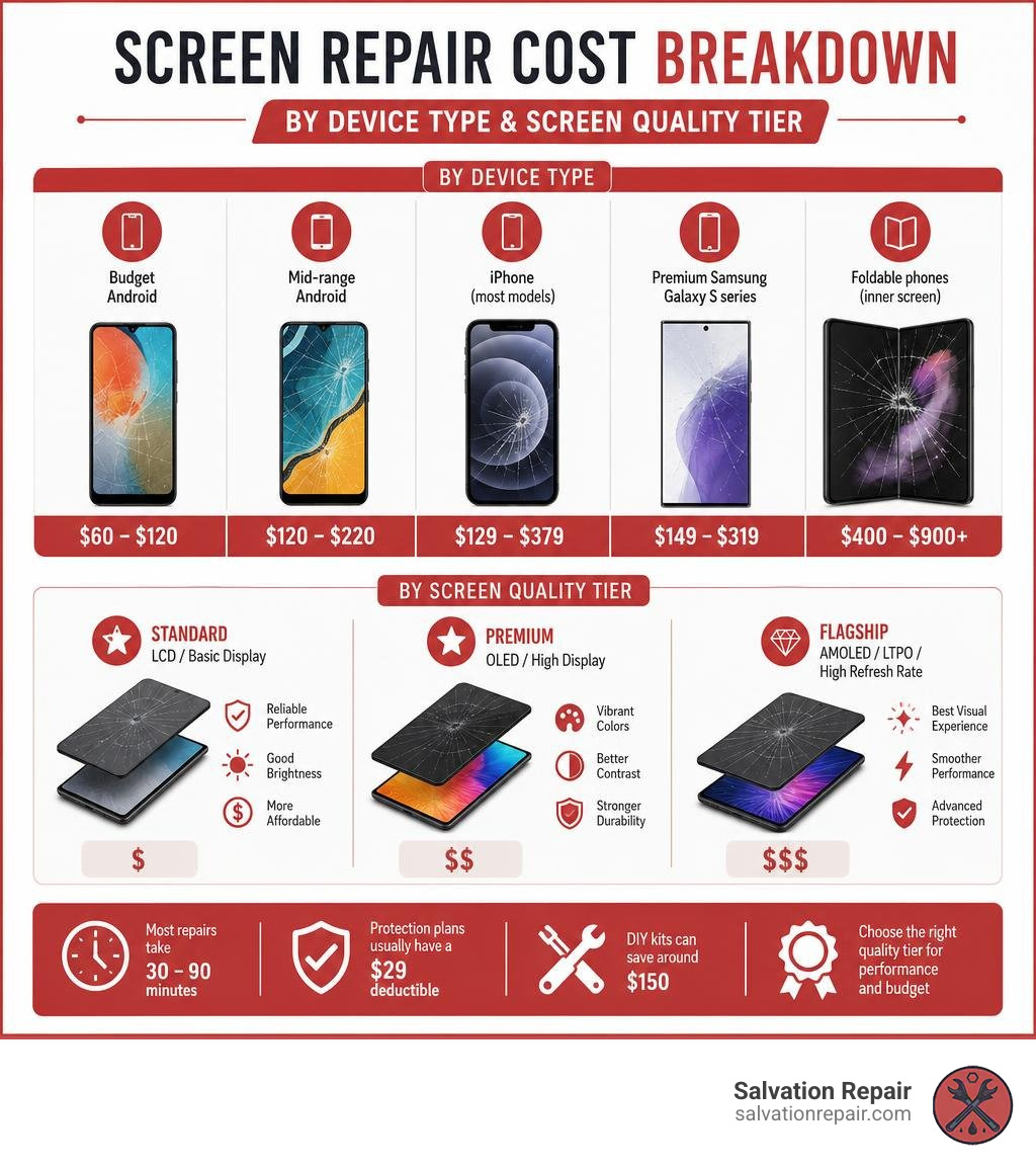Screen repair cost breakdown by device type and screen quality tier infographic infographic Screen repair cost breakdown by device type and screen quality tier infographic infographic