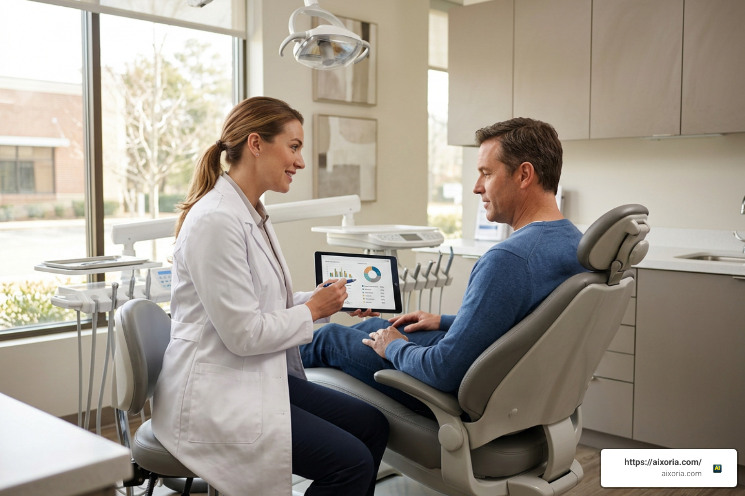 dental consultation with dentist discussing dental insurance coverage percentages for major restorative procedures