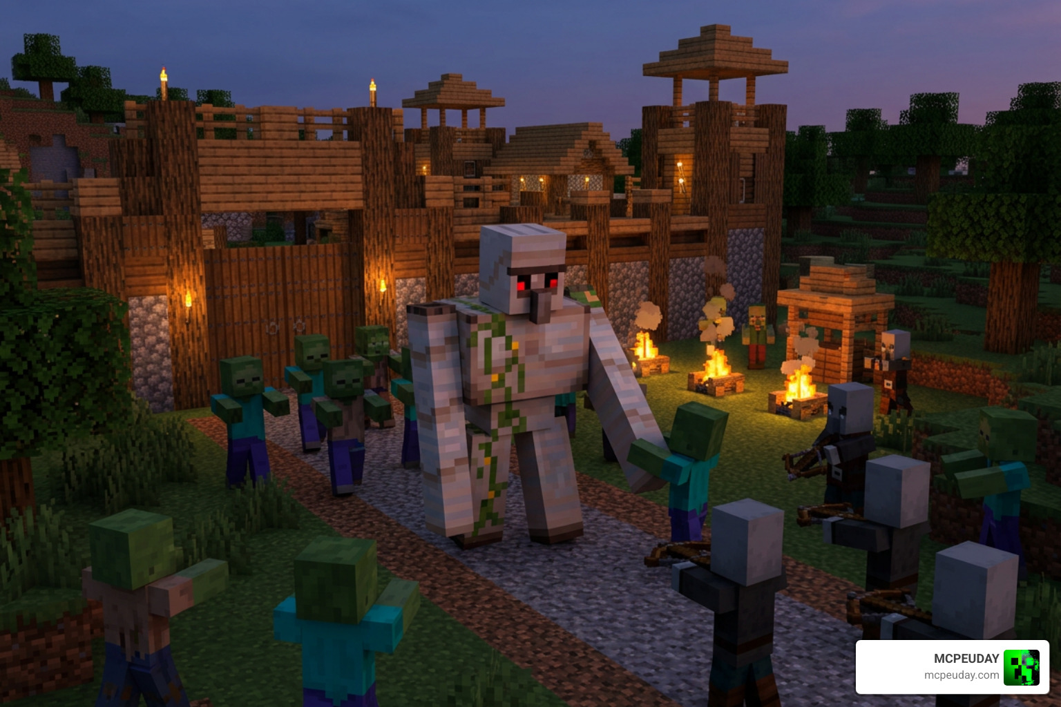 Custom golem defending a base against hostile mob waves