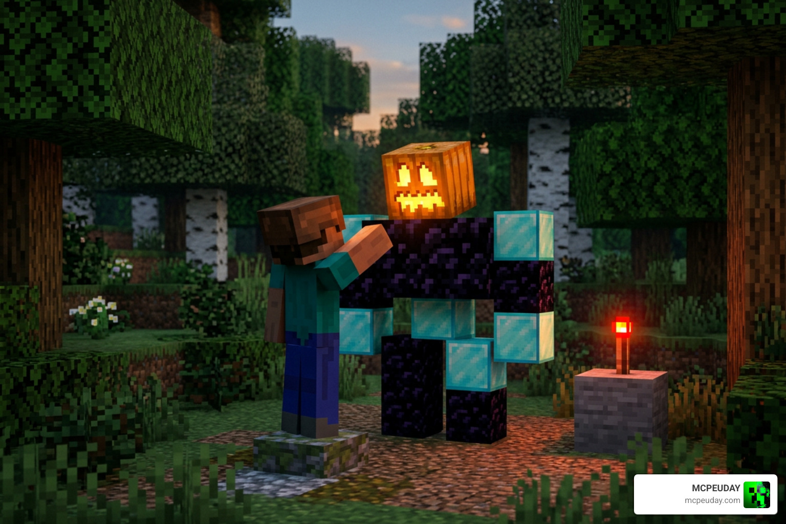 Player assembling a custom block golem structure in Minecraft