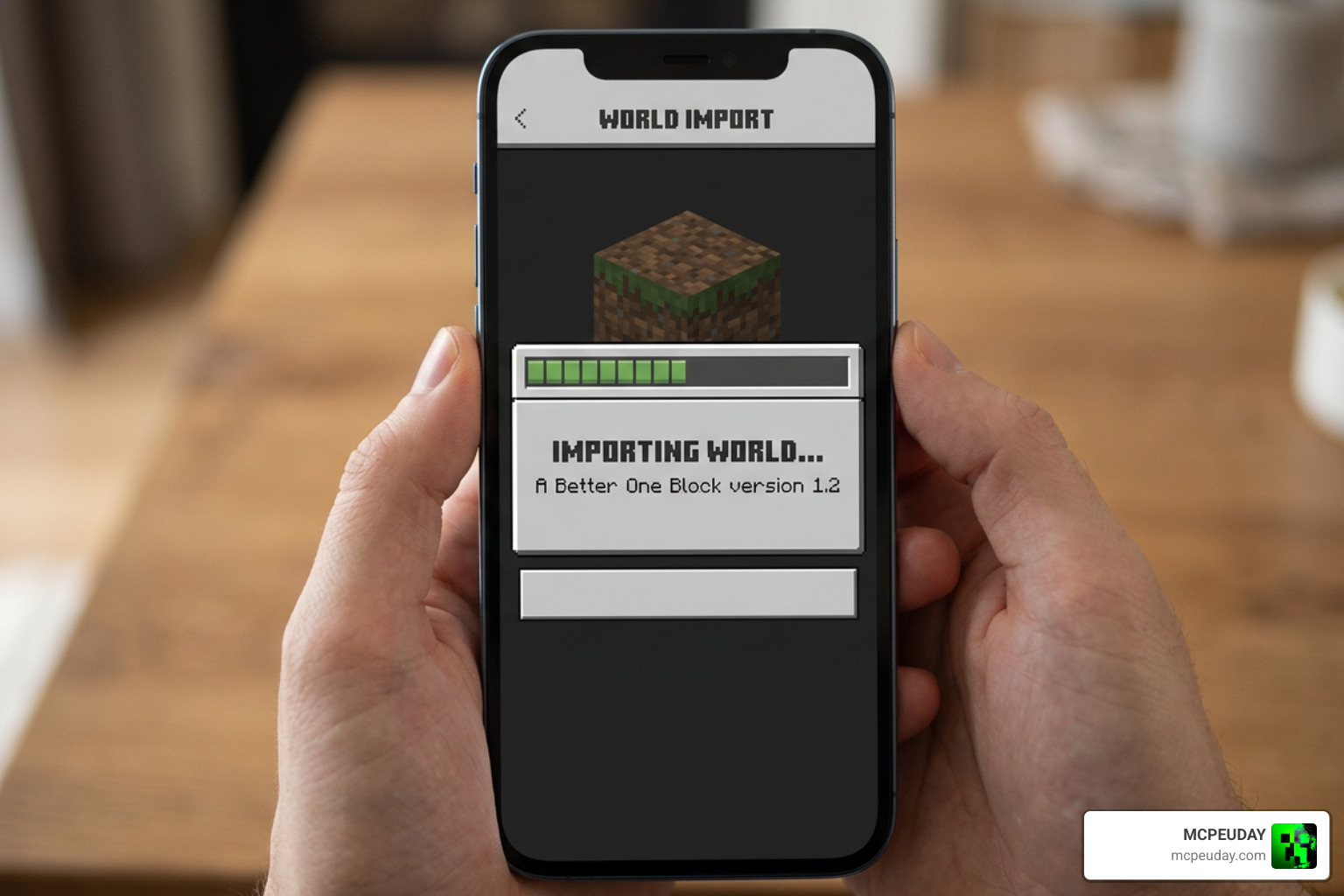 Minecraft PE world import screen loading Tryzz's Better One Block version 1.2 Minecraft PE world import screen loading Tryzz's Better One Block version 1.2
