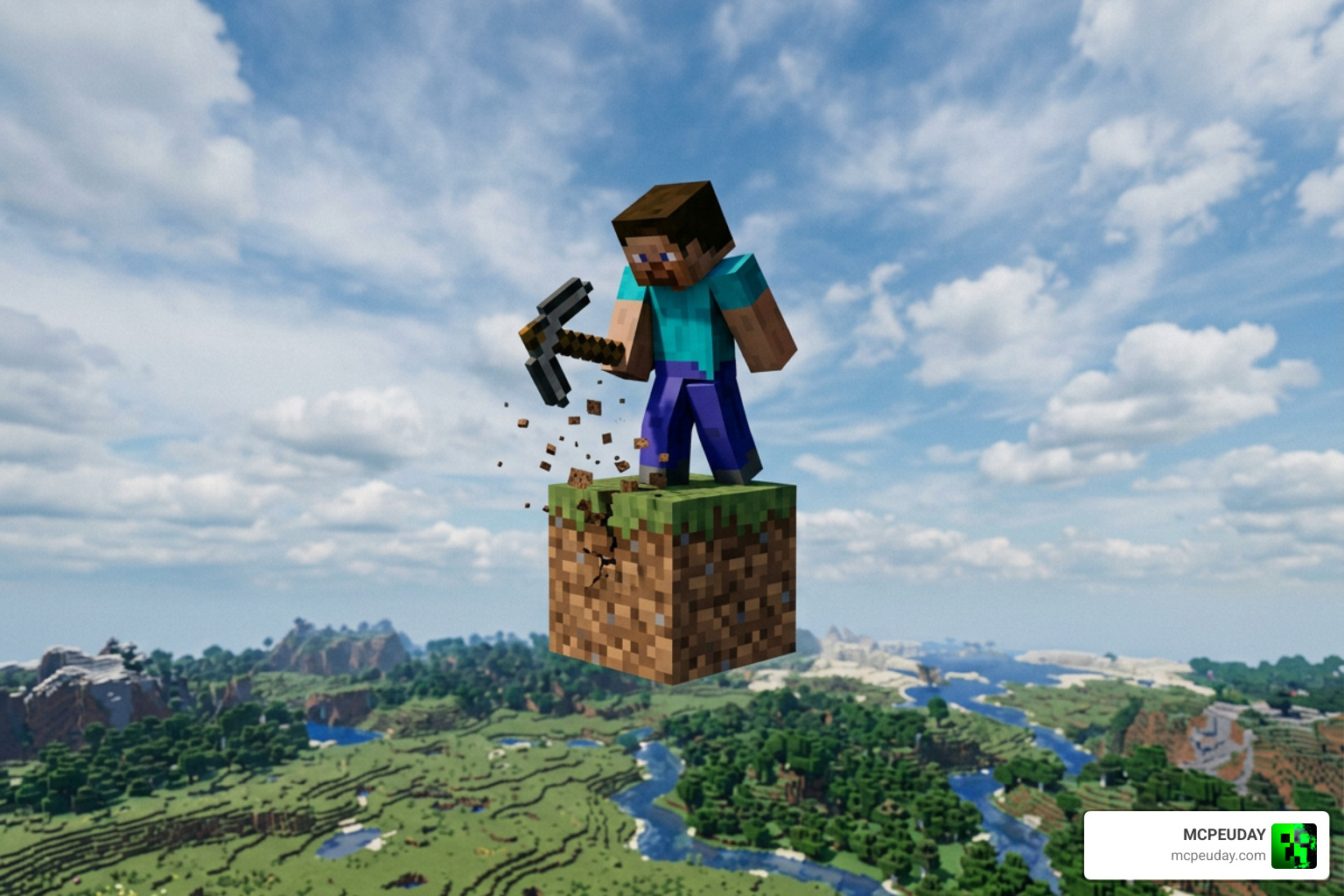 Minecraft player mining a single block floating in space, Bedrock survival map Minecraft player mining a single block floating in space, Bedrock survival map
