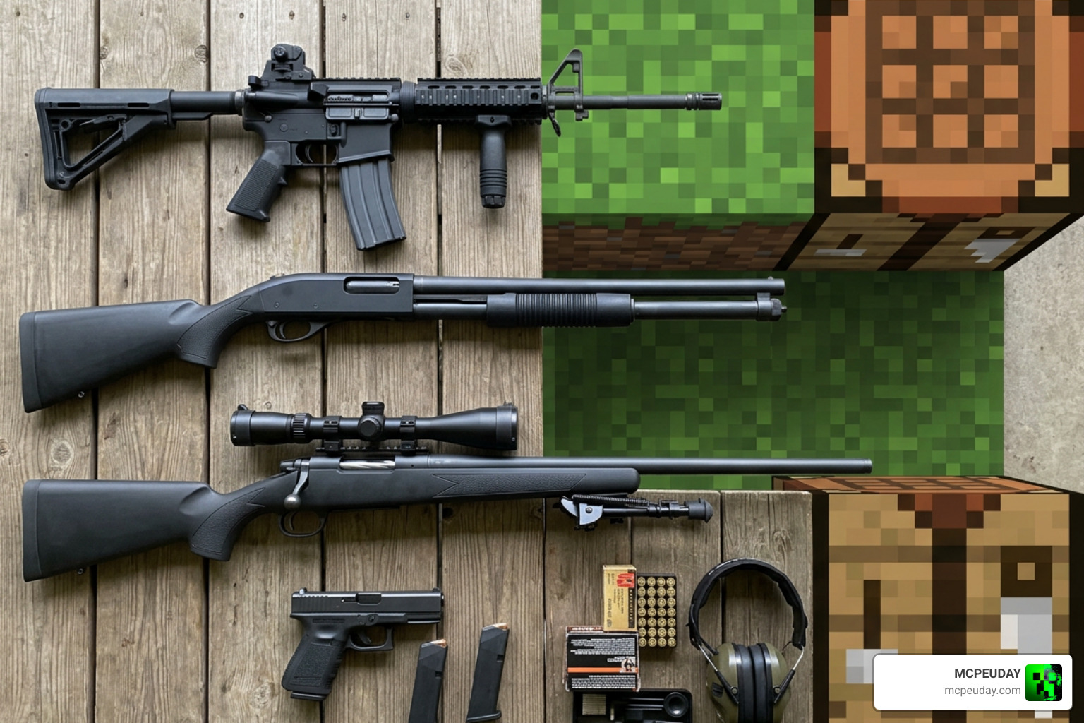 Firearm arsenal and weapons supported on Bedrock platform in Minecraft Firearm arsenal and weapons supported on Bedrock platform in Minecraft