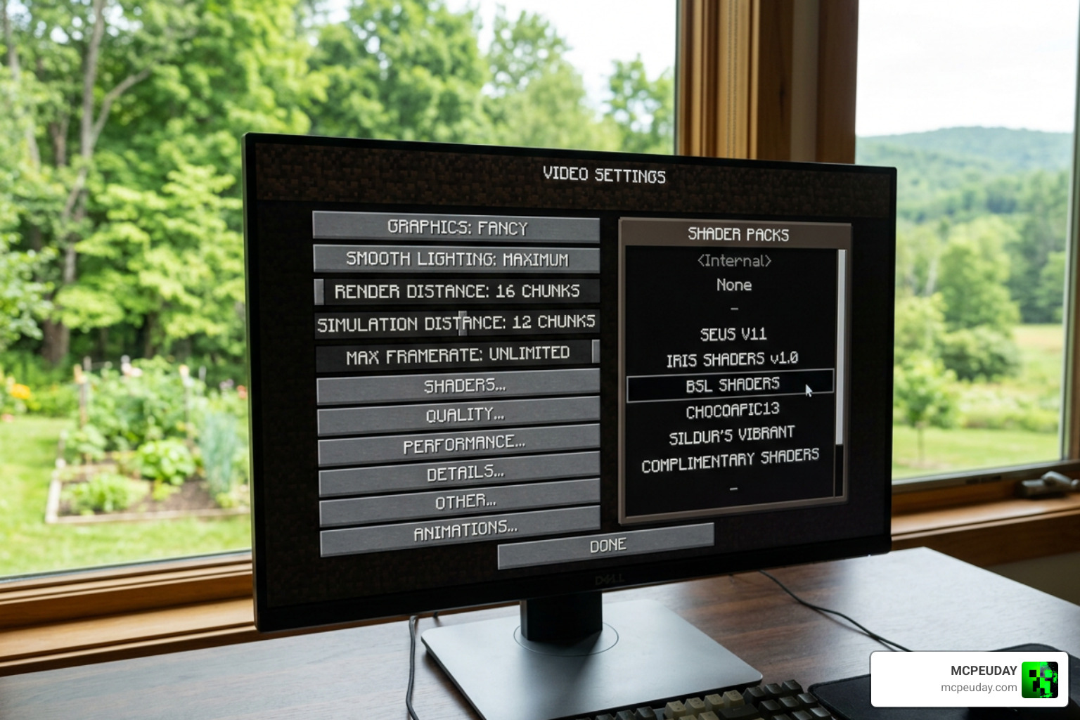 In-game graphics settings for OptiFine and Iris shaders