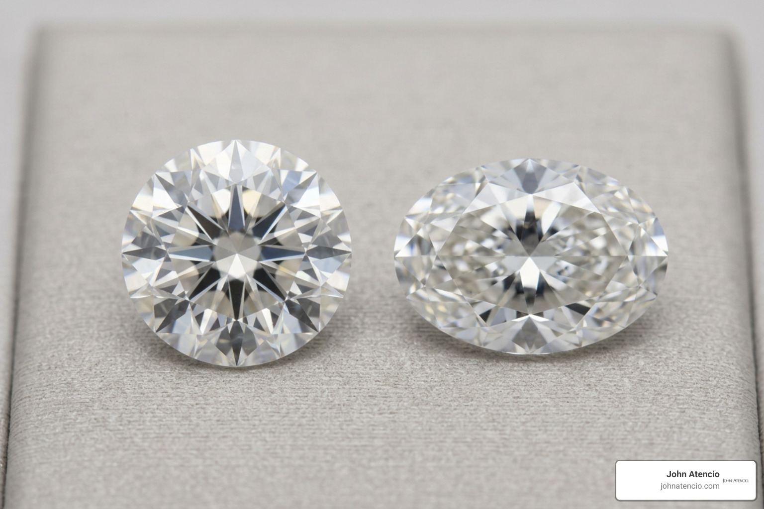 close-up comparison of round brilliant cut diamond and fancy shape oval cut diamond close-up comparison of round brilliant cut diamond and fancy shape oval cut diamond