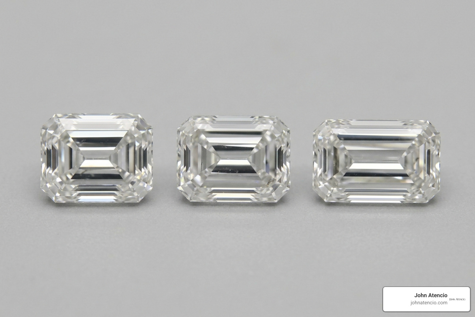 Comparing length to width ratios for emerald cut diamonds from classic 1.30 to elongated 1.50 Comparing length to width ratios for emerald cut diamonds from classic 1.30 to elongated 1.50