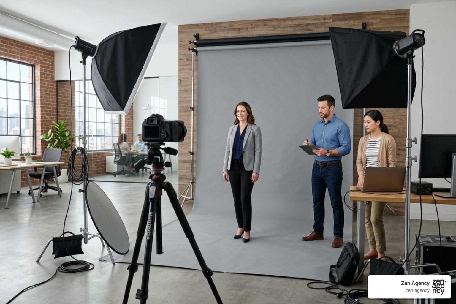 corporate photography session setup in a modern office corporate photography session setup in a modern office