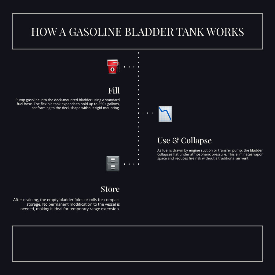 How a gasoline bladder tank works: fill, deploy, collapse, store — operational flow infographic infographic How a gasoline bladder tank works: fill, deploy, collapse, store — operational flow infographic infographic