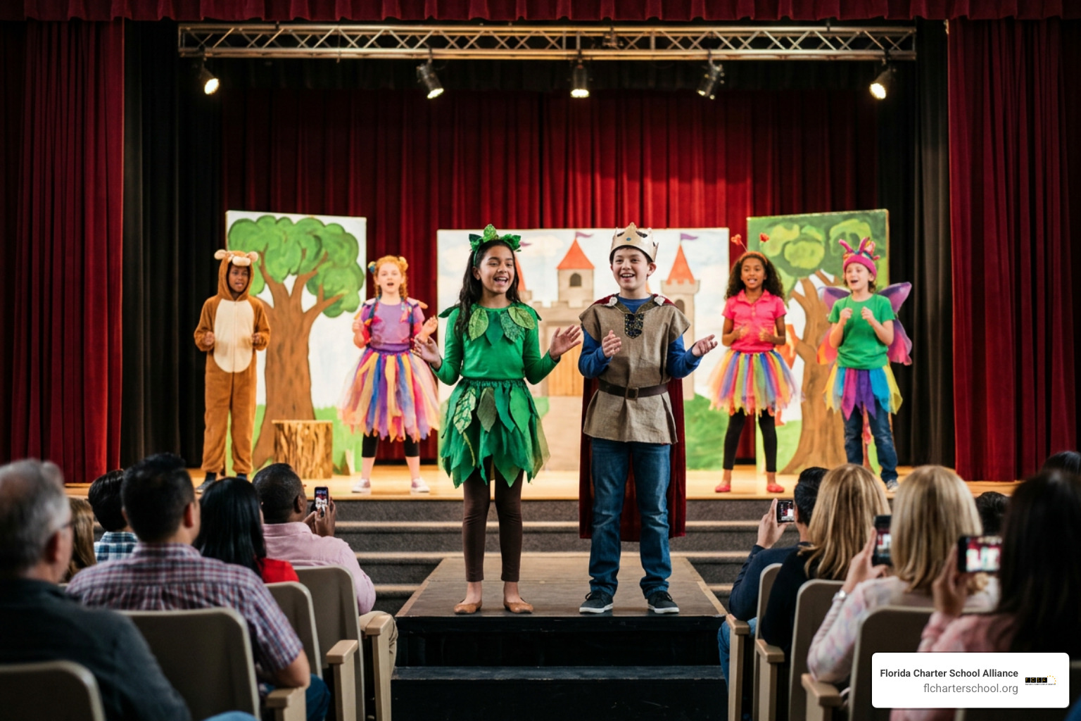 Public charter school elementary students performing on stage during a theater production Public charter school elementary students performing on stage during a theater production