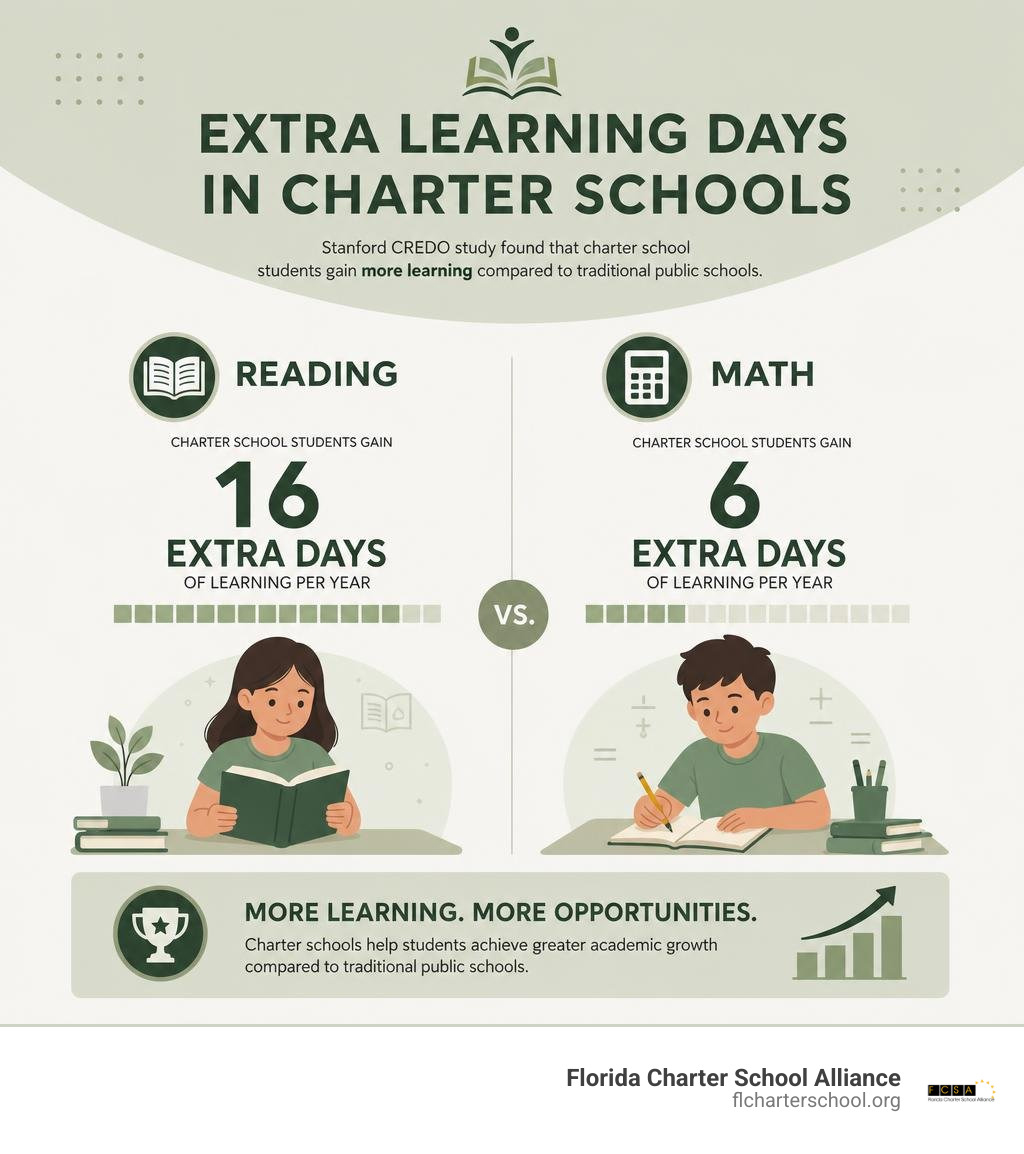 Statistical comparison of extra learning days in charter schools infographic Statistical comparison of extra learning days in charter schools infographic