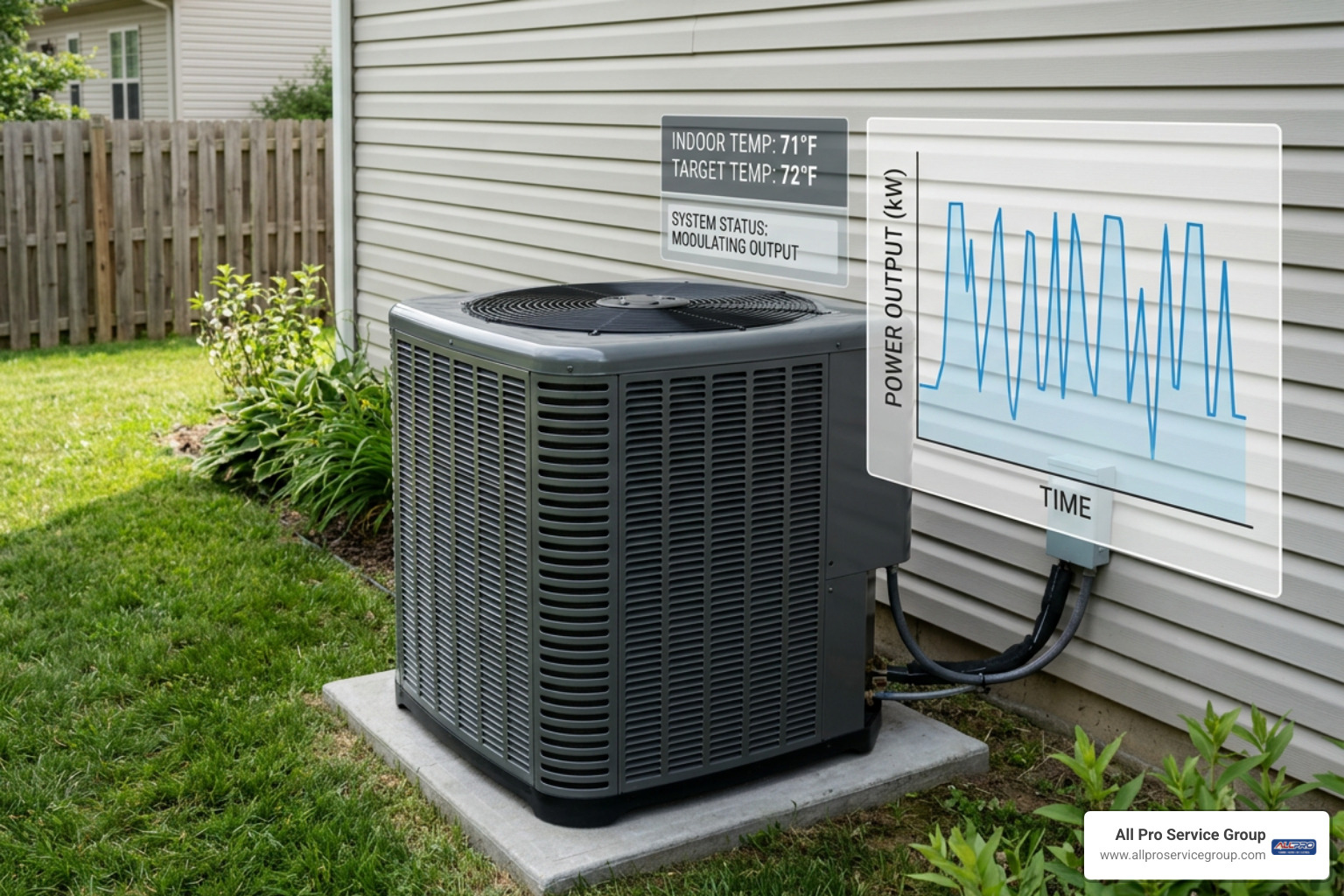 Illustration: Variable speed DC inverter compressor modulating power output based on real time home temperature demands