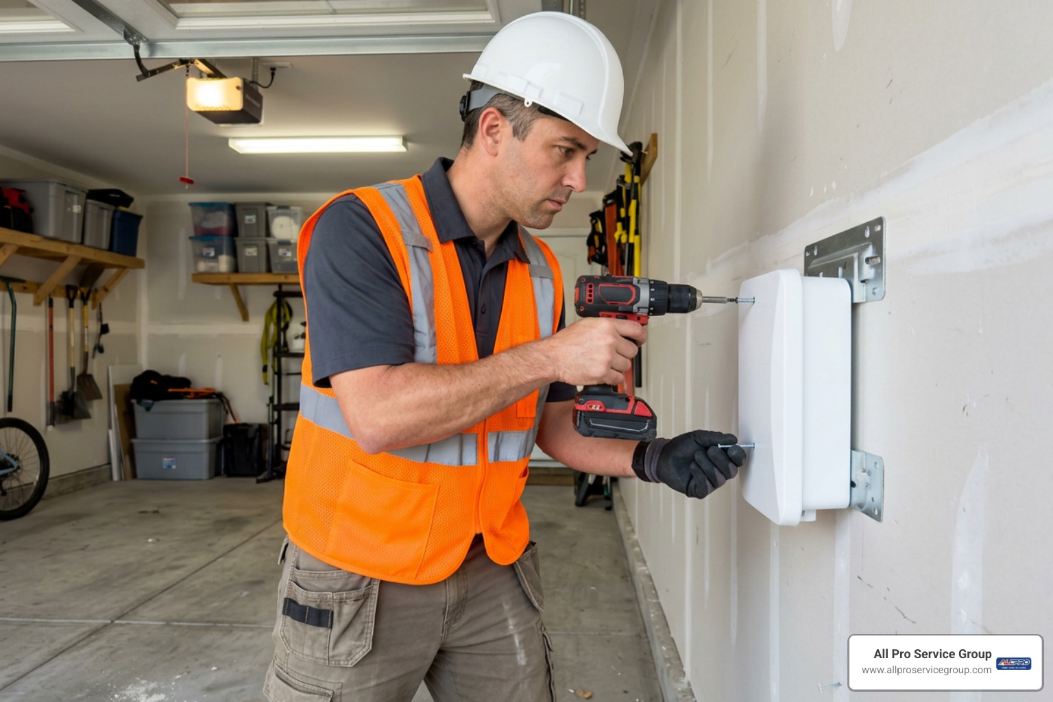 licensed electrician mounting Level 2 charger onto garage wall licensed electrician mounting Level 2 charger onto garage wall