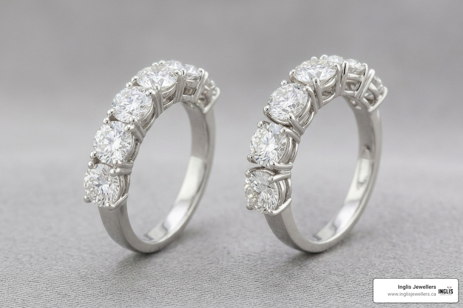 Basket setting vs shared prong setting for a 5 stone diamond anniversary band
