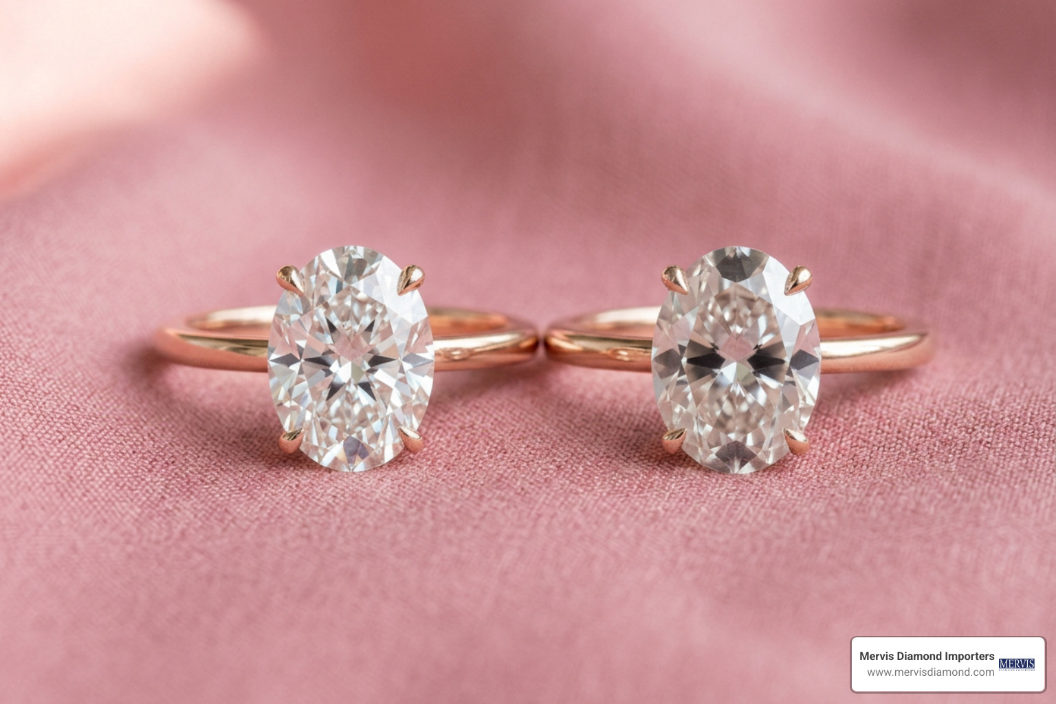 Comparison graphic showing diamond cut proportions and color grades in rose gold settings Comparison graphic showing diamond cut proportions and color grades in rose gold settings