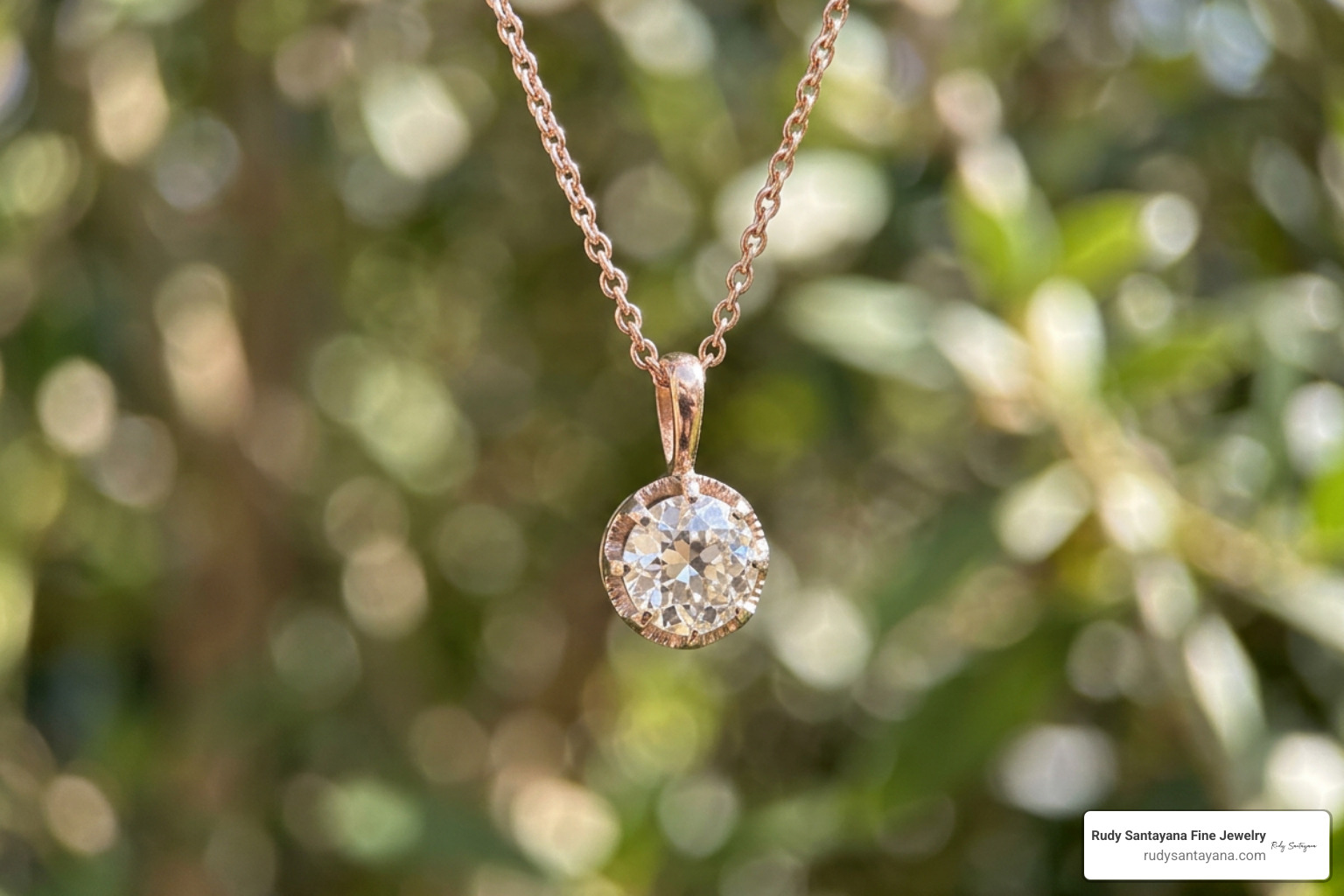 Old diamond engagement ring repurposed into a rose gold pendant necklace
