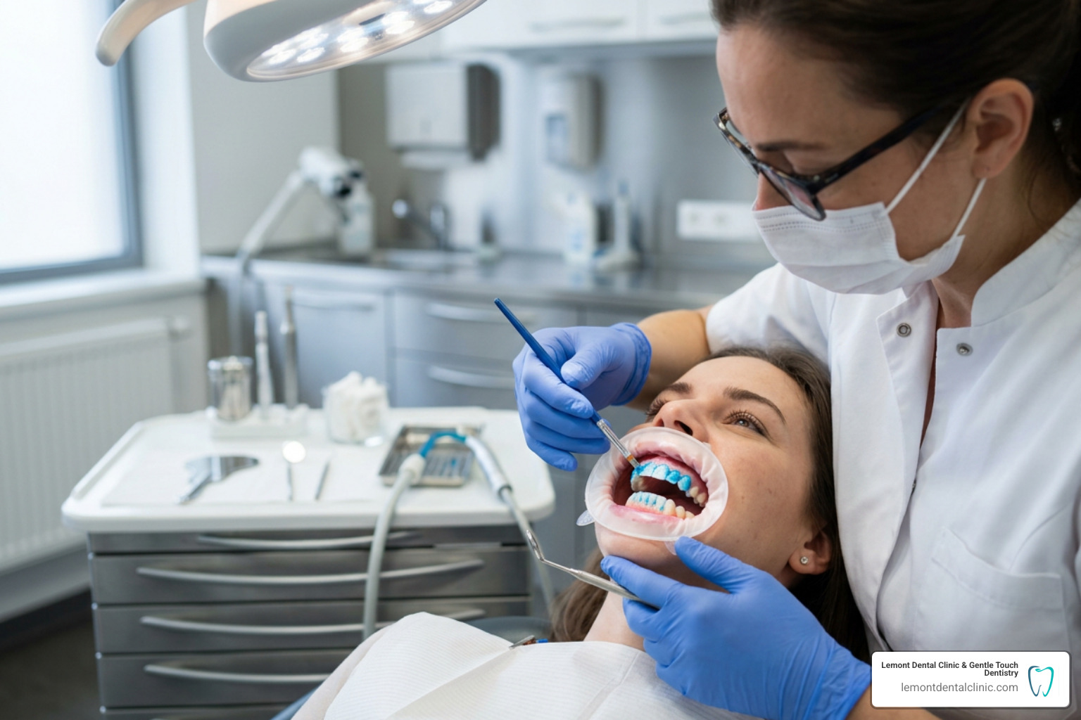 dentist applying professional teeth whitening gel dentist applying professional teeth whitening gel