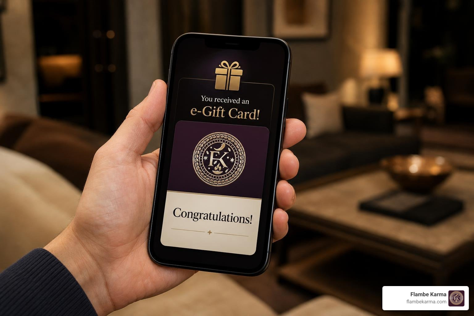 recipient receiving a digital e-gift card notification on a smartphone recipient receiving a digital e-gift card notification on a smartphone