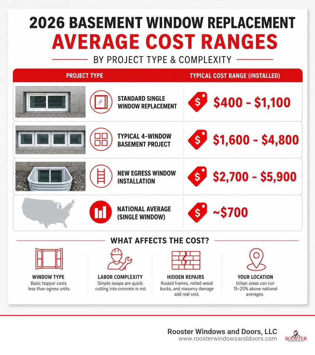 infographic showing average basement window replacement cost ranges by project type and complexity infographic infographic showing average basement window replacement cost ranges by project type and complexity infographic