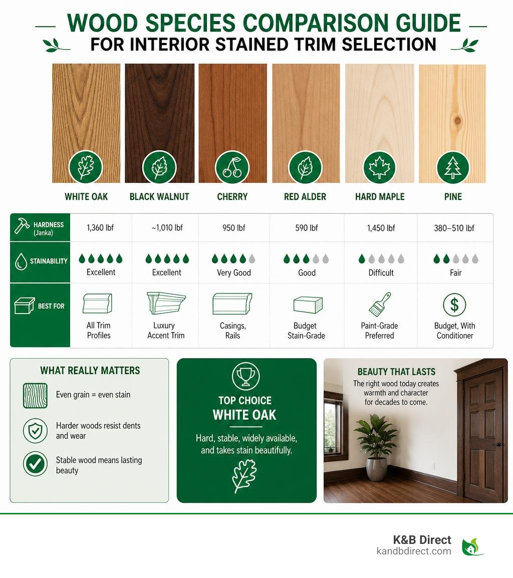 wood species comparison guide for interior stained trim selection infographic