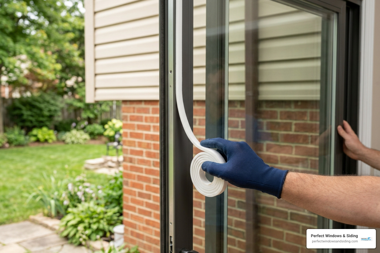 adhesive weather strip application on sliding patio door