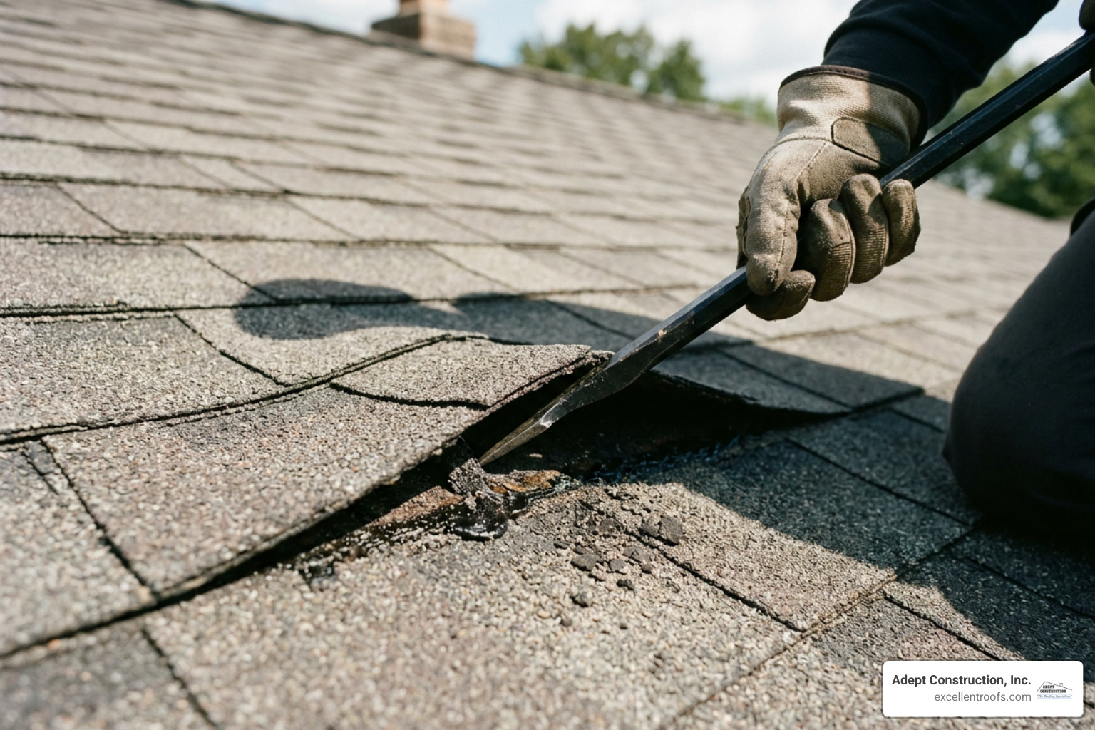 pry bar breaking shingle sealant bond