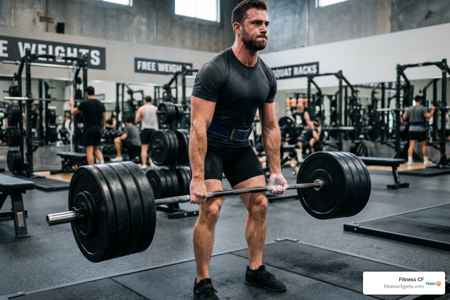 An athlete performing a heavy deadlift with proper posture and bracing An athlete performing a heavy deadlift with proper posture and bracing