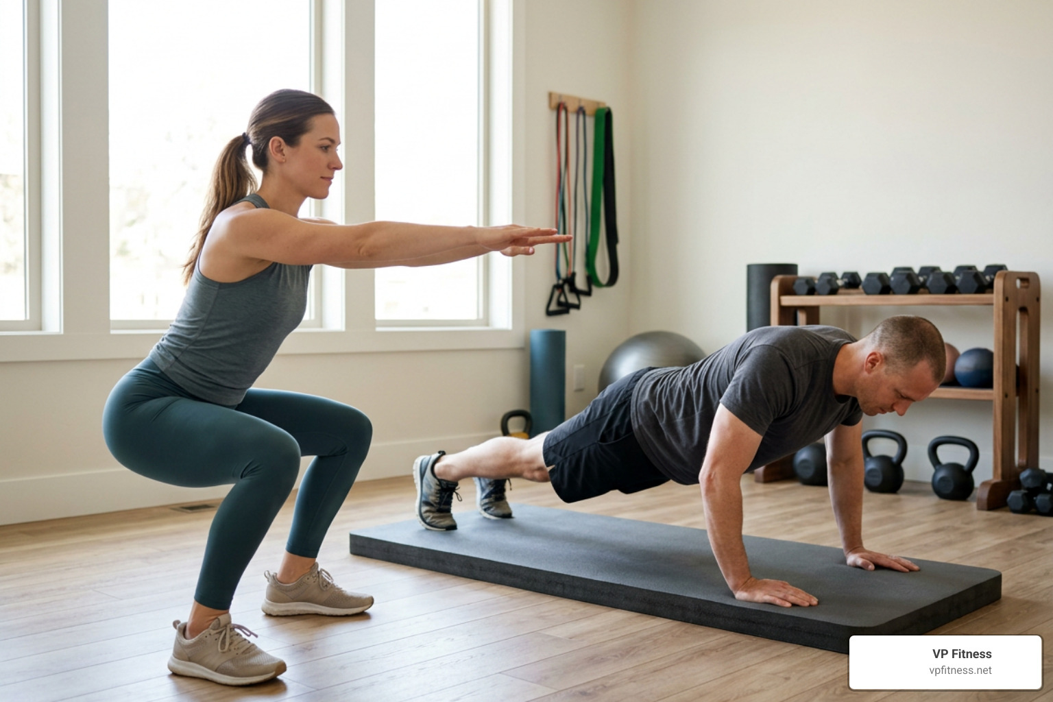 Bodyweight squats and push-ups execution Bodyweight squats and push-ups execution