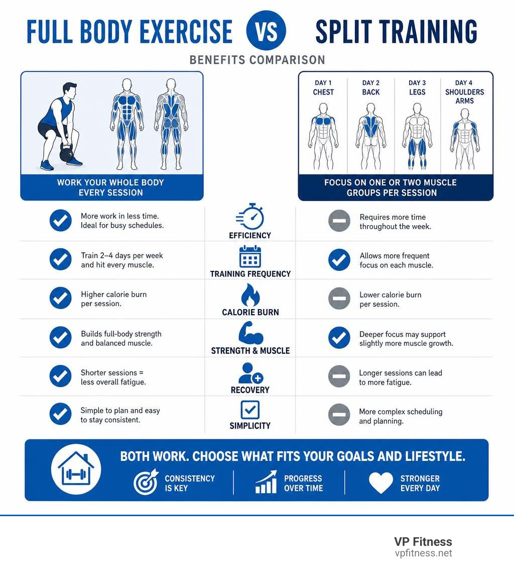 Full body exercise vs split training benefits comparison infographic infographic Full body exercise vs split training benefits comparison infographic infographic