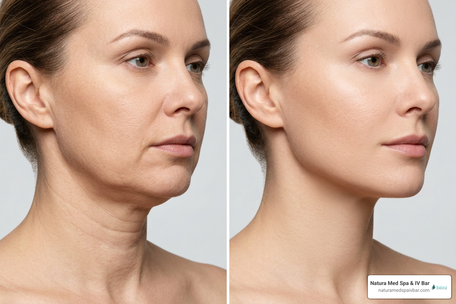 Visual comparison of non-surgical neck tightening versus surgical neck lift results Visual comparison of non-surgical neck tightening versus surgical neck lift results