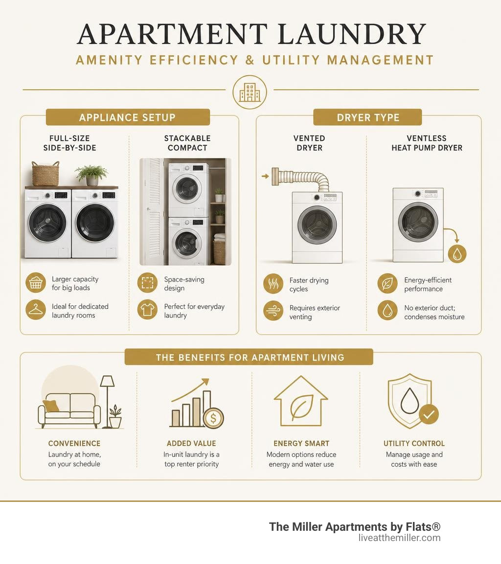 Comparative breakdown showing amenity efficiency and utility management for apartment laundry infographic