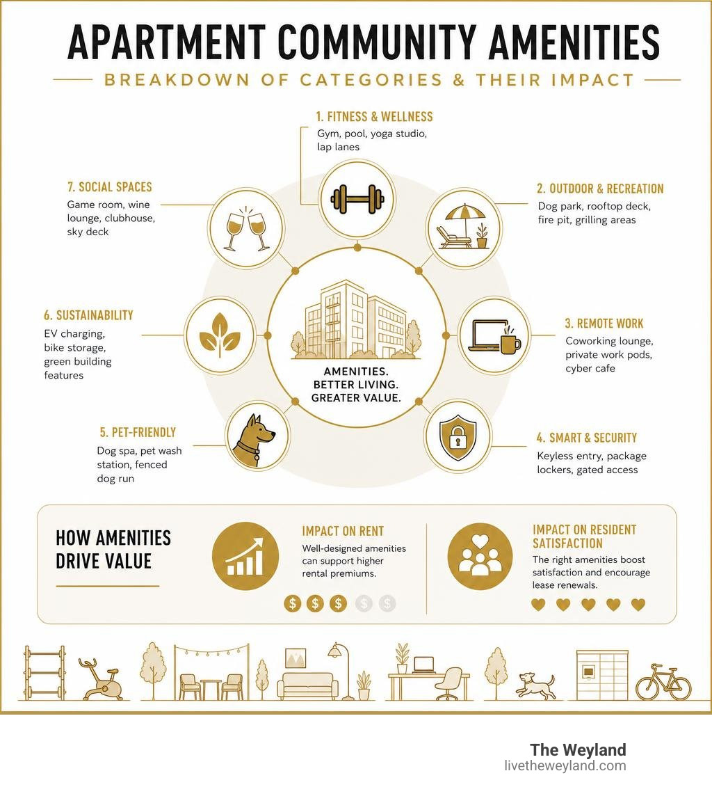 breakdown of apartment community amenity categories and their impact on rent and resident satisfaction infographic breakdown of apartment community amenity categories and their impact on rent and resident satisfaction infographic
