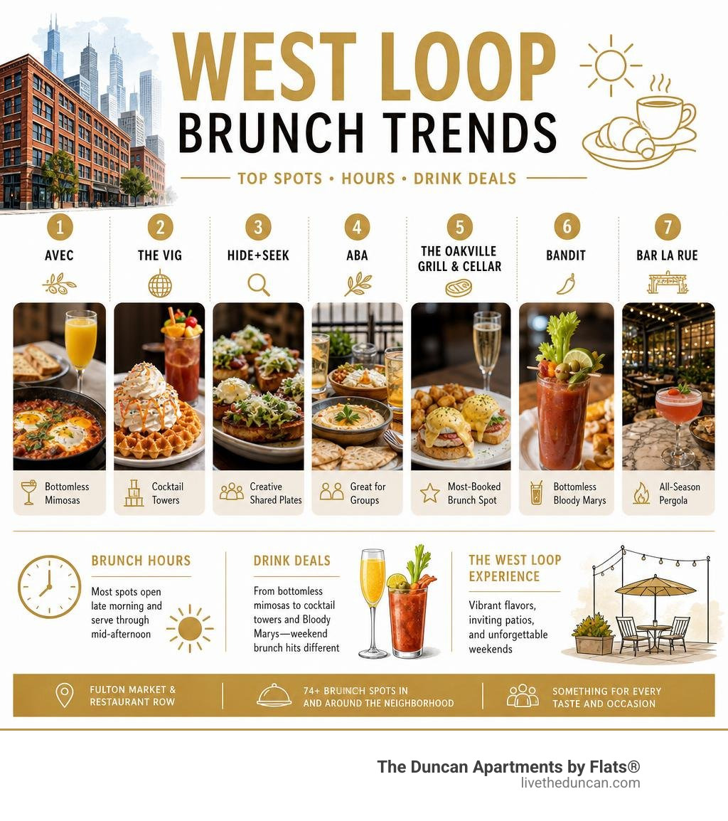 West Loop brunch dining trends infographic showing top spots hours and drink deals infographic