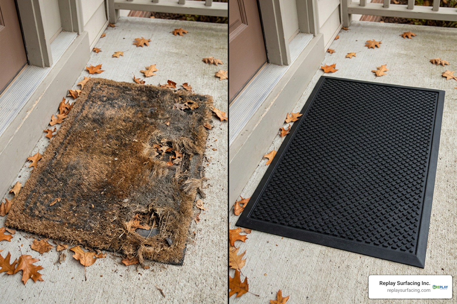 Comparison between degraded coir mat and durable rubber mat