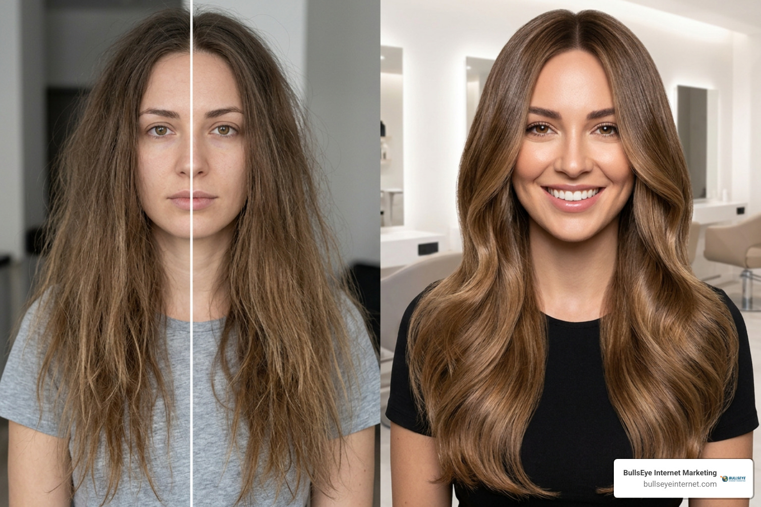 Professional before and after hair transformation showing dramatic results Professional before and after hair transformation showing dramatic results