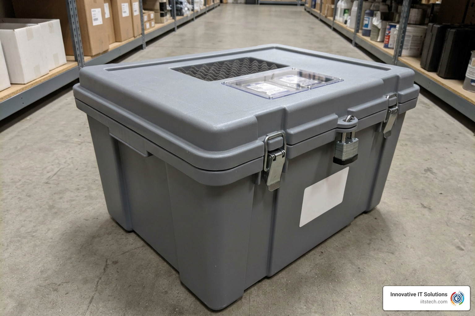 secure locked transport bin for server drives