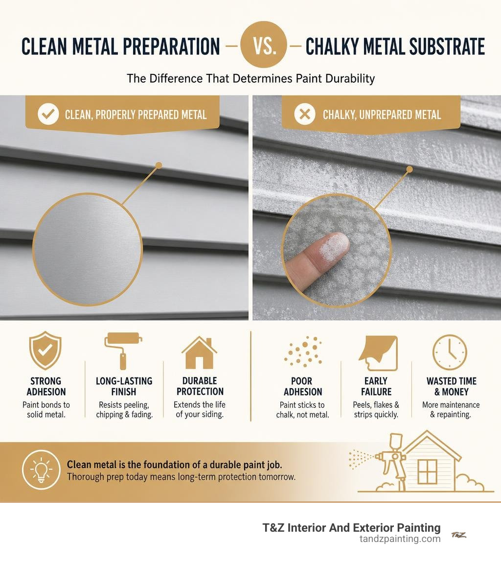 Clean metal preparation versus chalky metal substrate infographic Clean metal preparation versus chalky metal substrate infographic