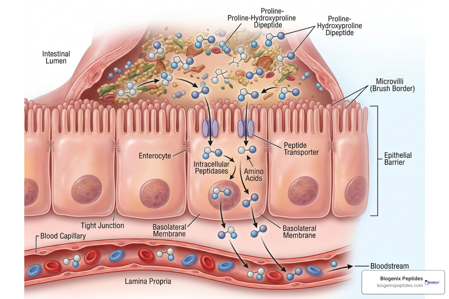 Intestinal absorption of proline-hydroxyproline dipeptides