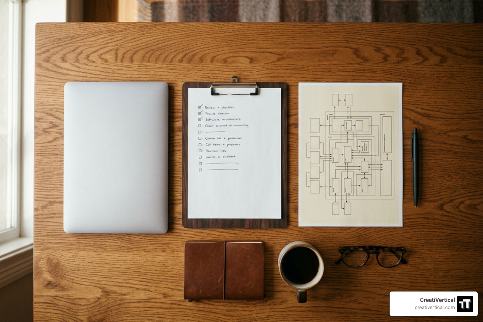 Vendor evaluation checklist and software architecture diagram