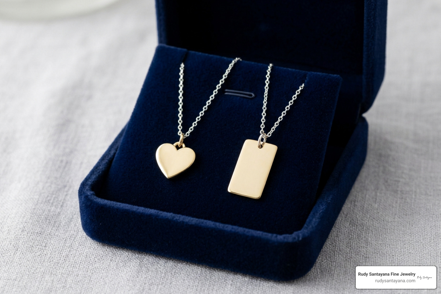 Handcrafted custom friendship necklaces showcased inside a fine jewelry display box