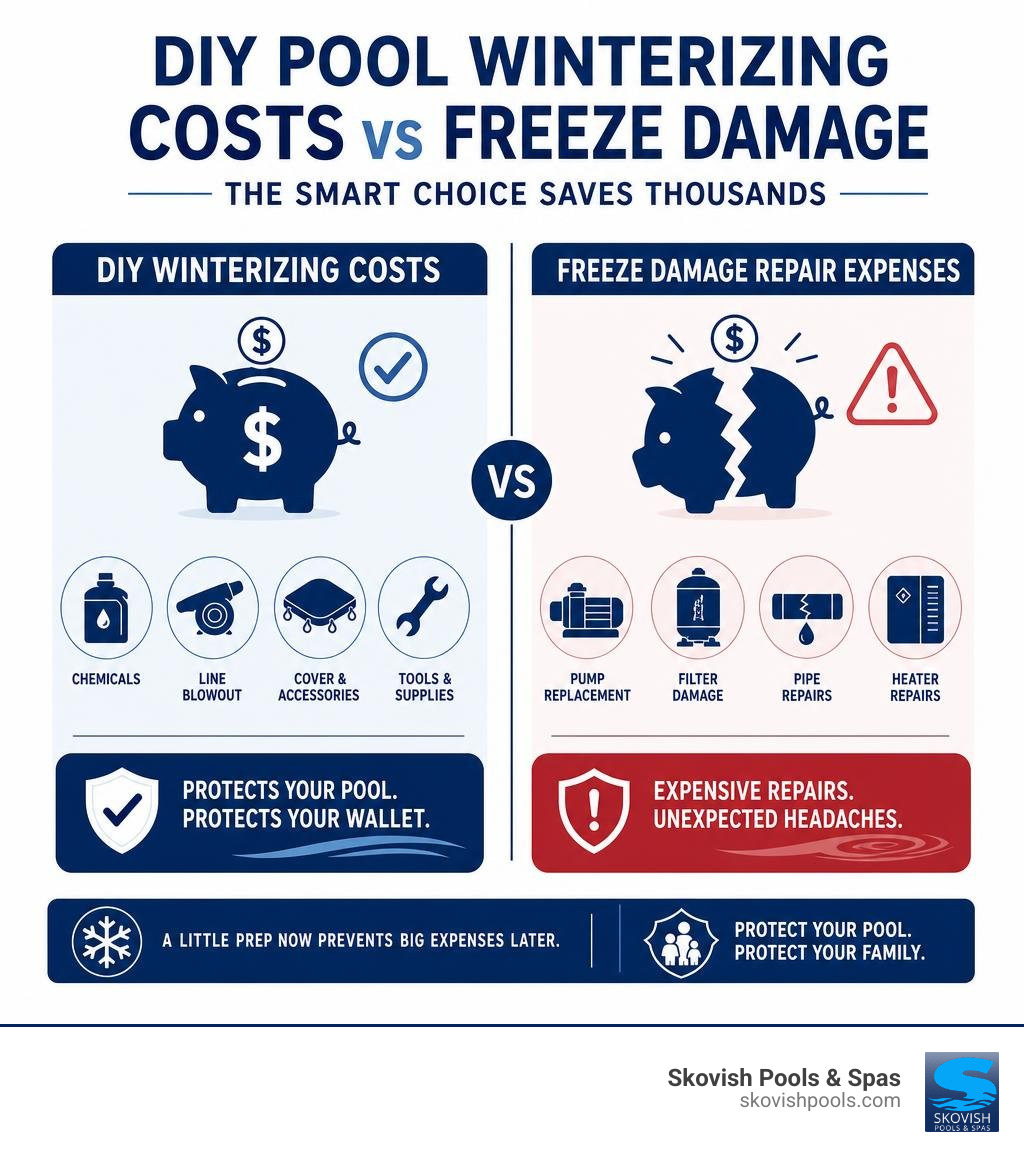 DIY pool winterizing costs vs freeze damage repair expenses comparison infographic infographic DIY pool winterizing costs vs freeze damage repair expenses comparison infographic infographic