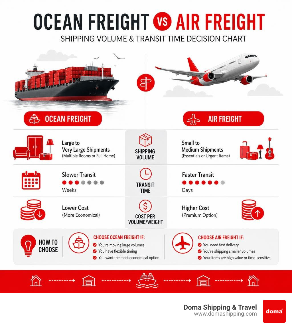 ocean freight vs air freight shipping volume and transit time decision chart infographic ocean freight vs air freight shipping volume and transit time decision chart infographic