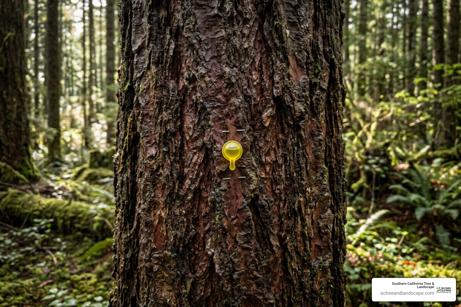 MCH anti-aggregation pheromone bubble capsule stapled to tree trunk