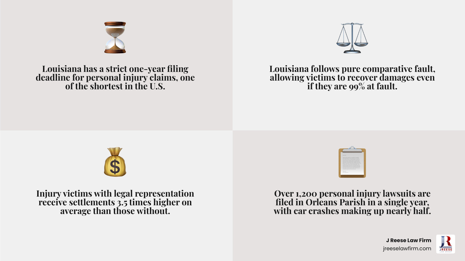 Timeline of a Louisiana personal injury claim from injury to settlement infographic