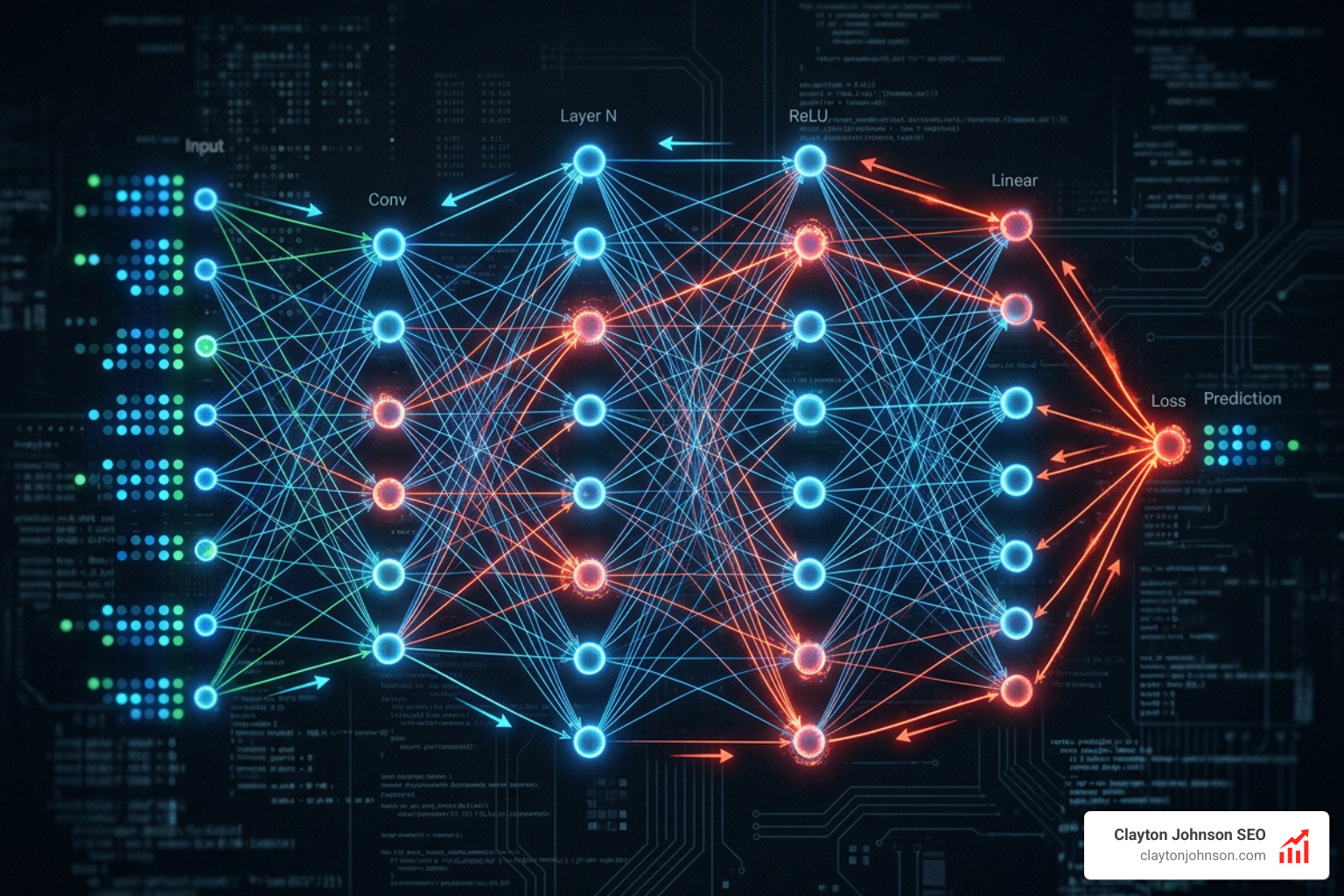 Deep learning neural network graph visualization in PyTorch depicting tensor forward pass and loss backpropagation