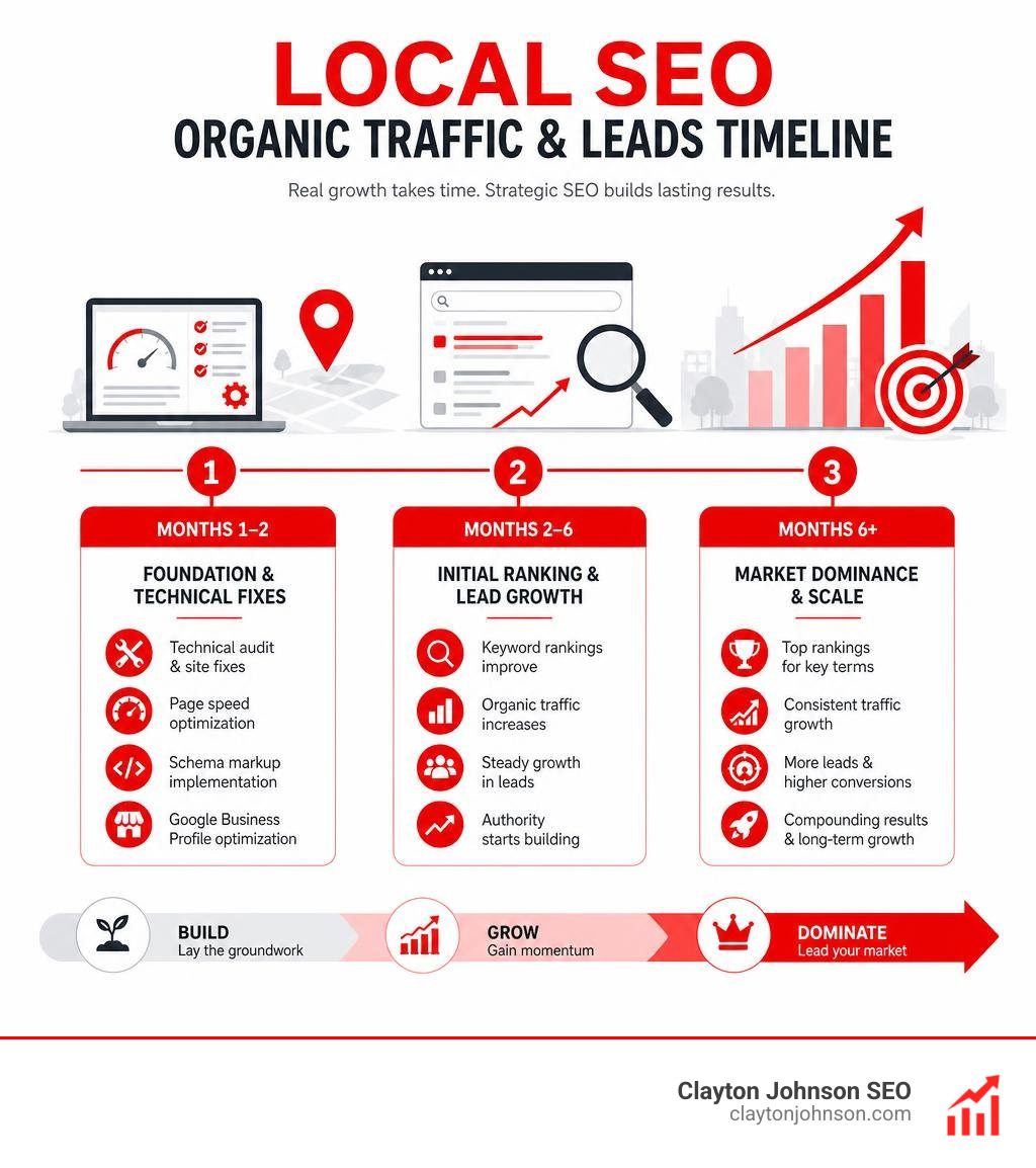 Local SEO organic traffic and leads timeline infographic infographic