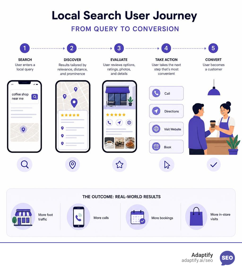 Local search user journey from query to conversion infographic infographic