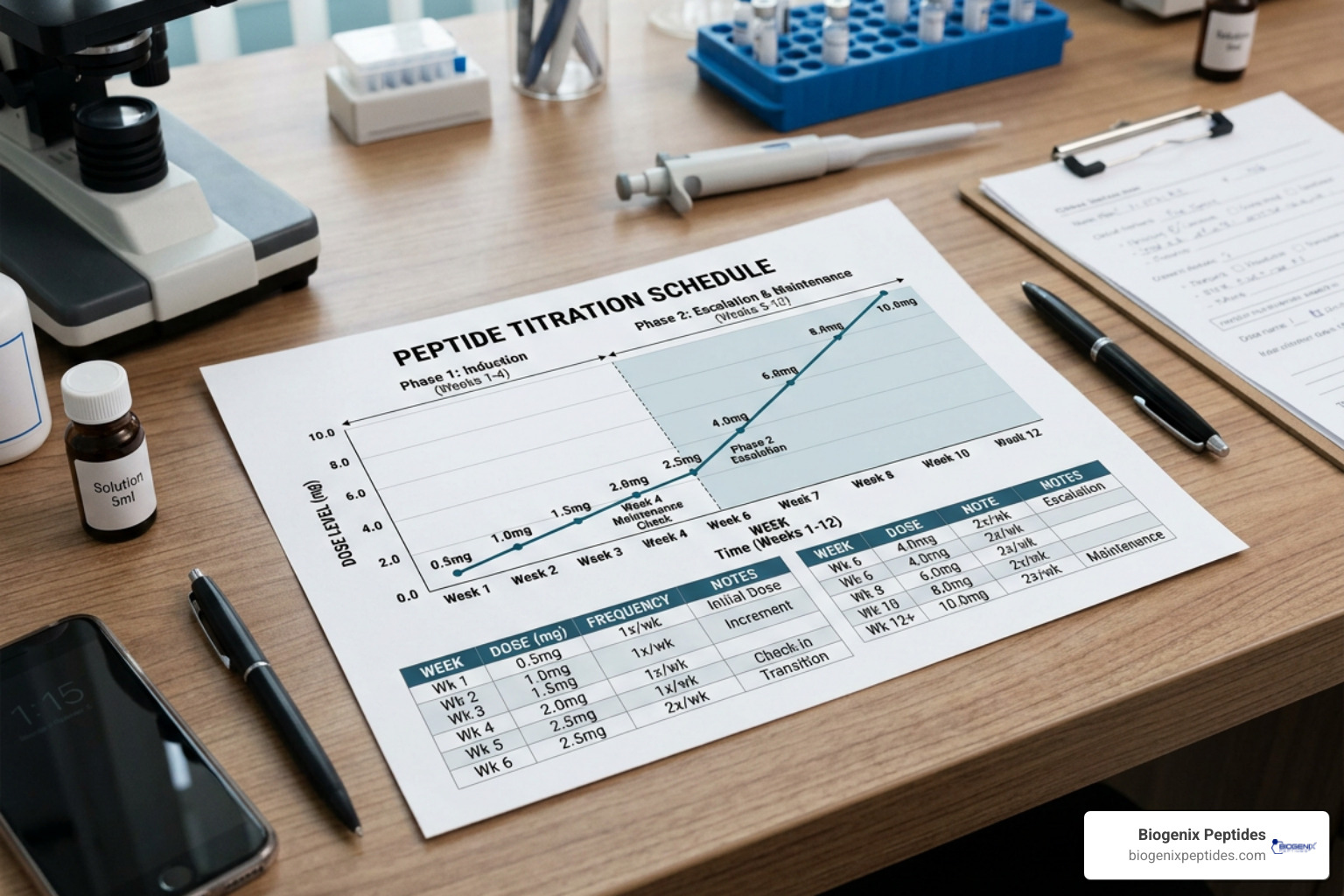 Peptide titration schedule chart highlighting gradual escalation phases Peptide titration schedule chart highlighting gradual escalation phases