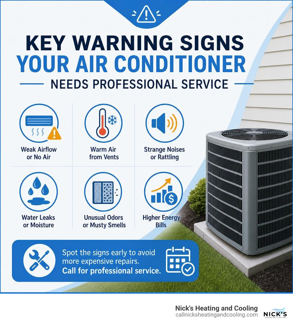 Key warning signs your air conditioner needs professional service infographic infographic Key warning signs your air conditioner needs professional service infographic infographic