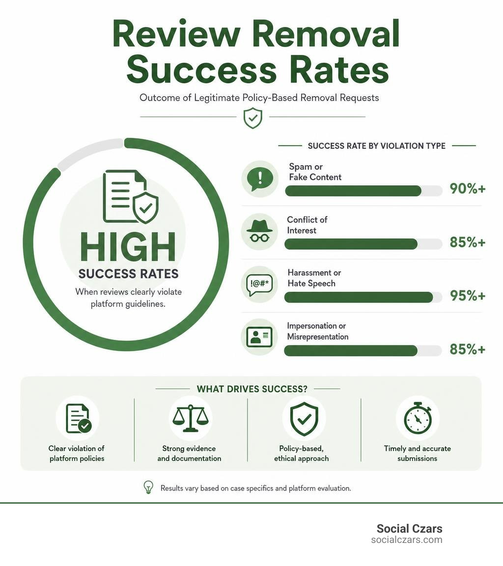 Data visualization of review removal success rates infographic