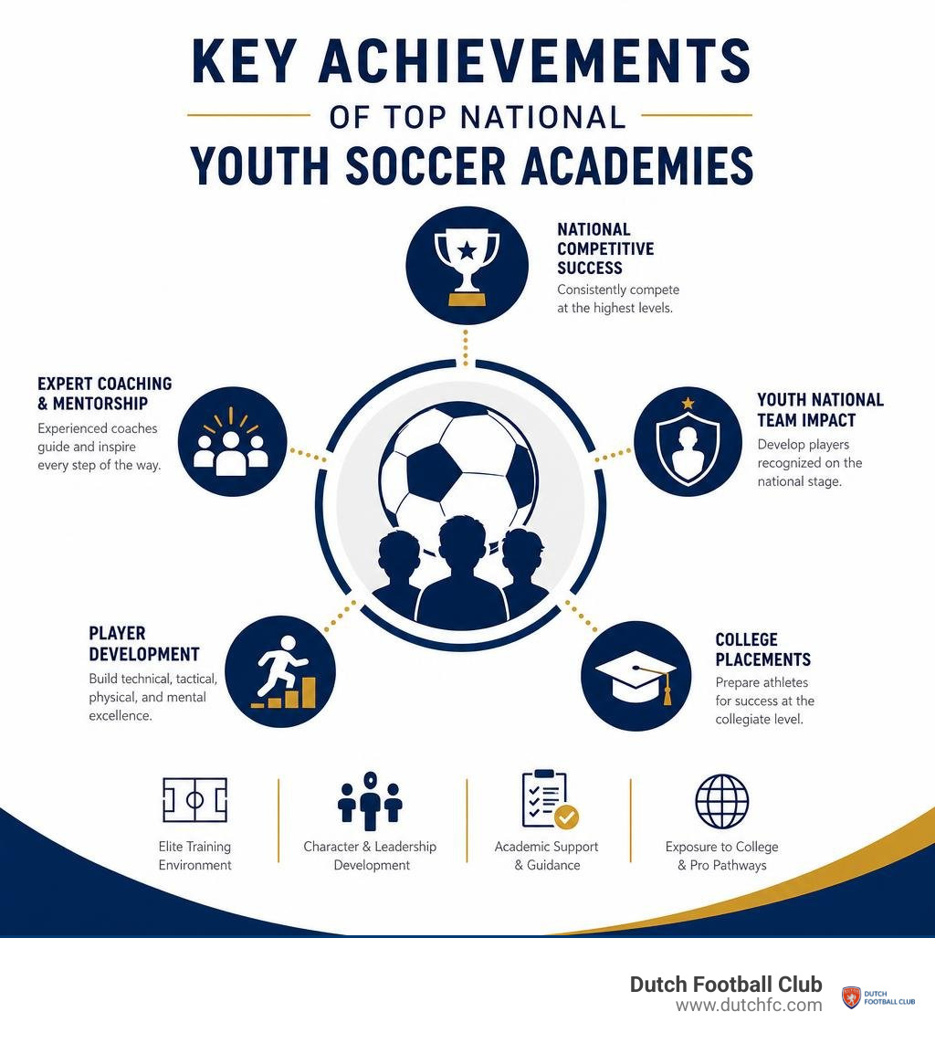 Key achievements of top national youth soccer academies infographic Key achievements of top national youth soccer academies infographic